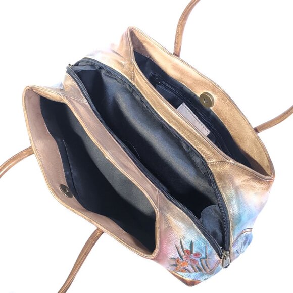 VTG Anuschka Bag Small Shoulder Organizer Purse Handpainted Leather *EXCELLENT* - Picture 10 of 11